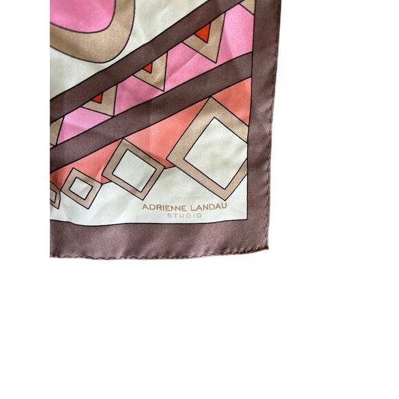 Adrienne Landau Silk Scarf Women's Pink Brown Floral Oblong 12" x 52" Rectangle - Picture 5 of 9